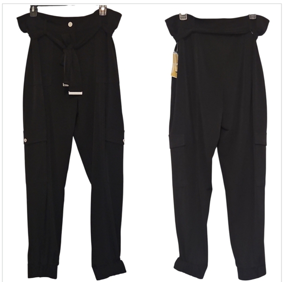 NWT Michael Kors NWT Black Cargo Pants High Waist Relaxed Jogger L - Picture 3 of 12